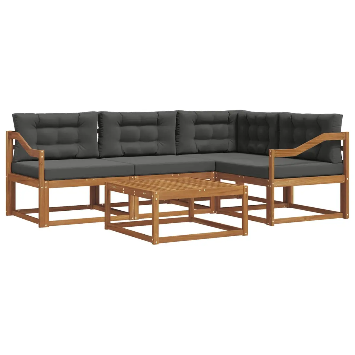 Outdoor Sofa Set Modular 5 Piece Natural Wood and Anthracite Solid Acacia Garden Patio Backyard Lounge Seating