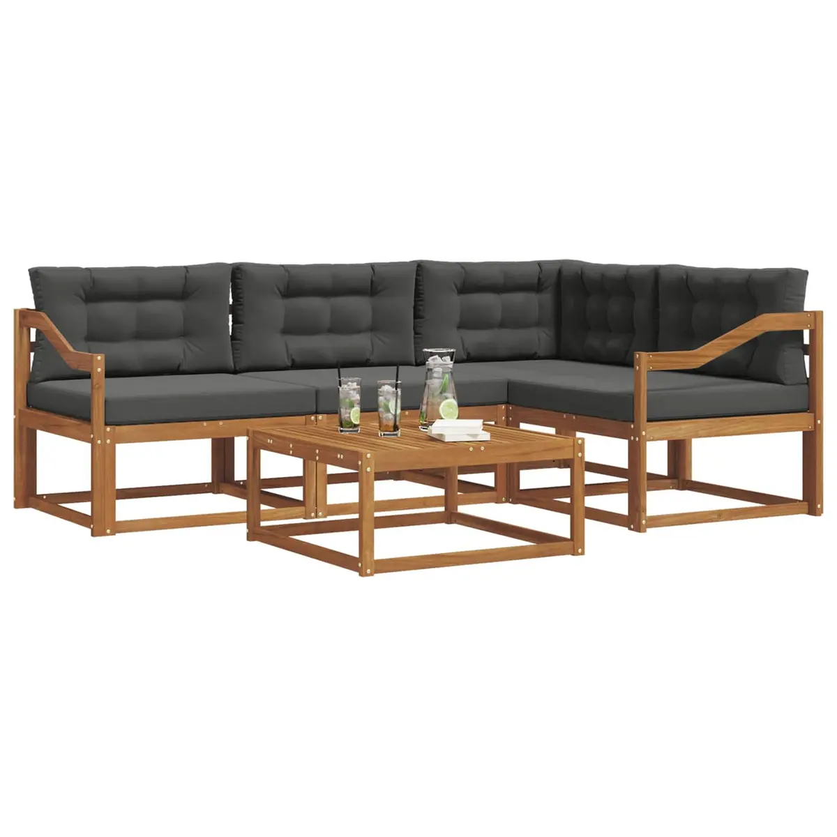 Outdoor Sofa Set Modular 5 Piece Natural Wood and Anthracite Solid Acacia Garden Patio Backyard Lounge Seating