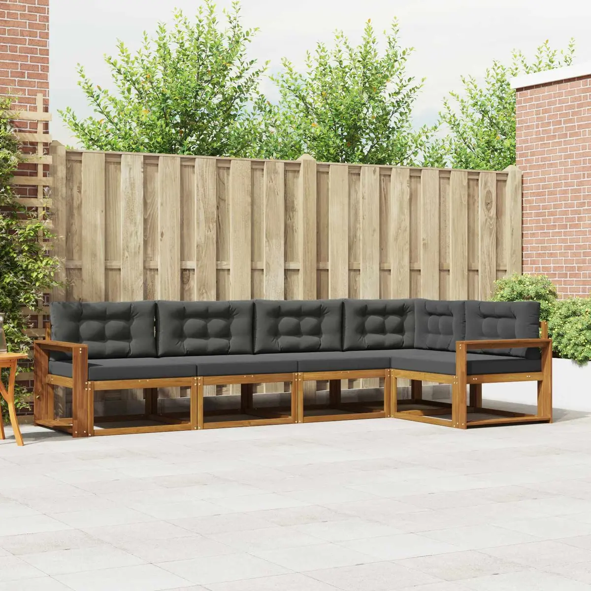 Outdoor Sectional Sofa Set Modular 5 Piece Brown Solid Acacia Wood with Cushions