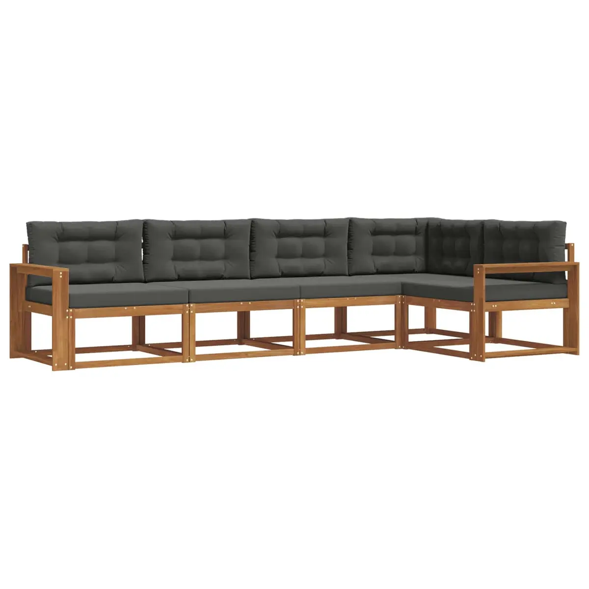 Outdoor Sectional Sofa Set Modular 5 Piece Brown Solid Acacia Wood with Cushions