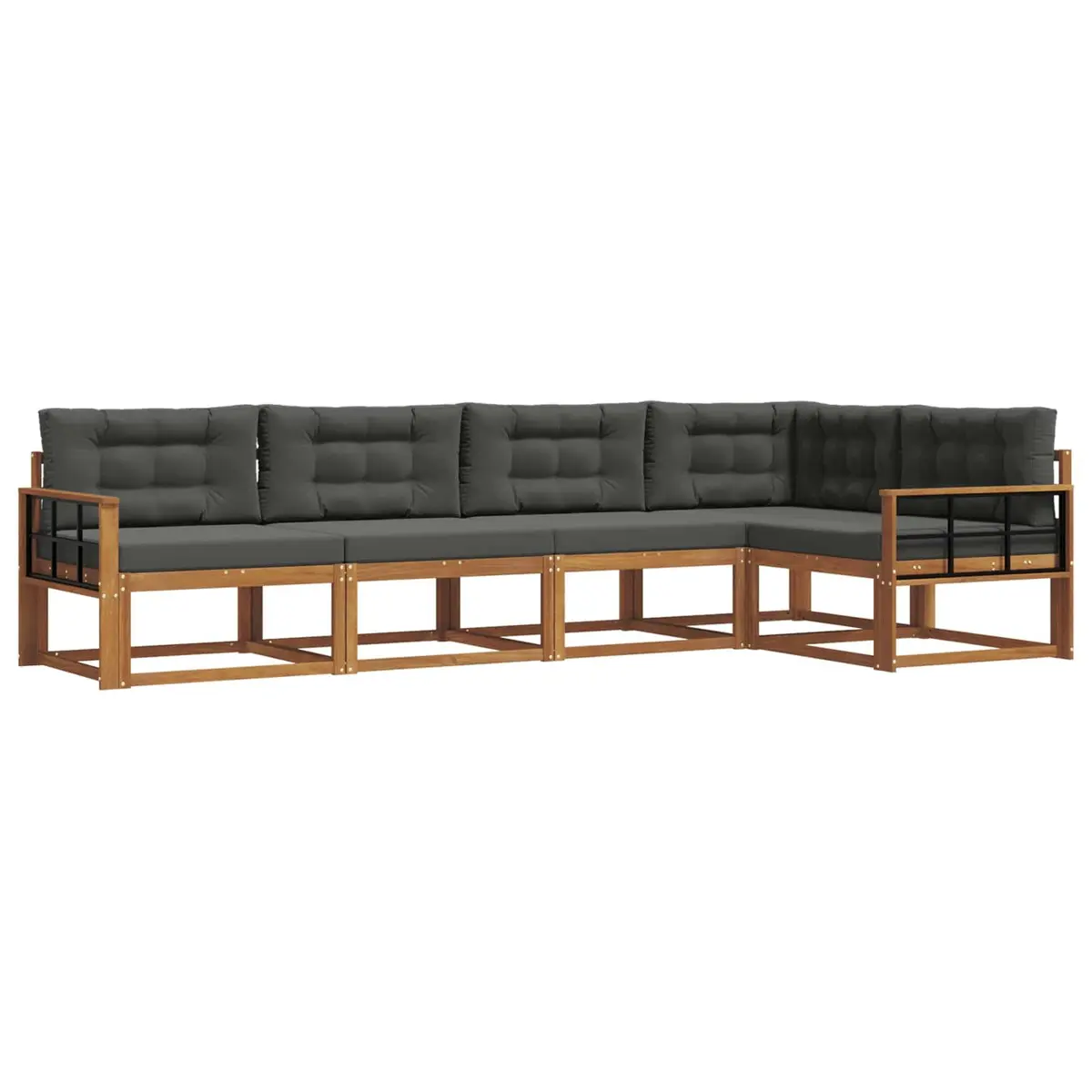 Outdoor Sectional Sofa Set Modular Brown 5 Piece Solid Acacia Wood Frame with Cushions