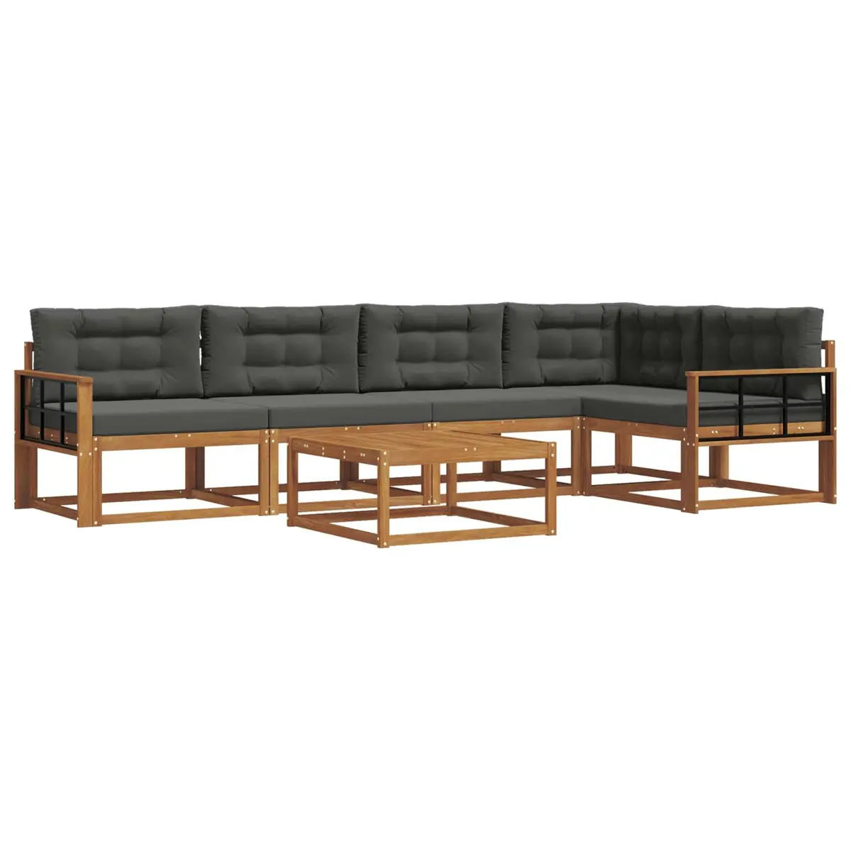 Outdoor Sectional Sofa Set Modular Brown Acacia Wood 6 Piece