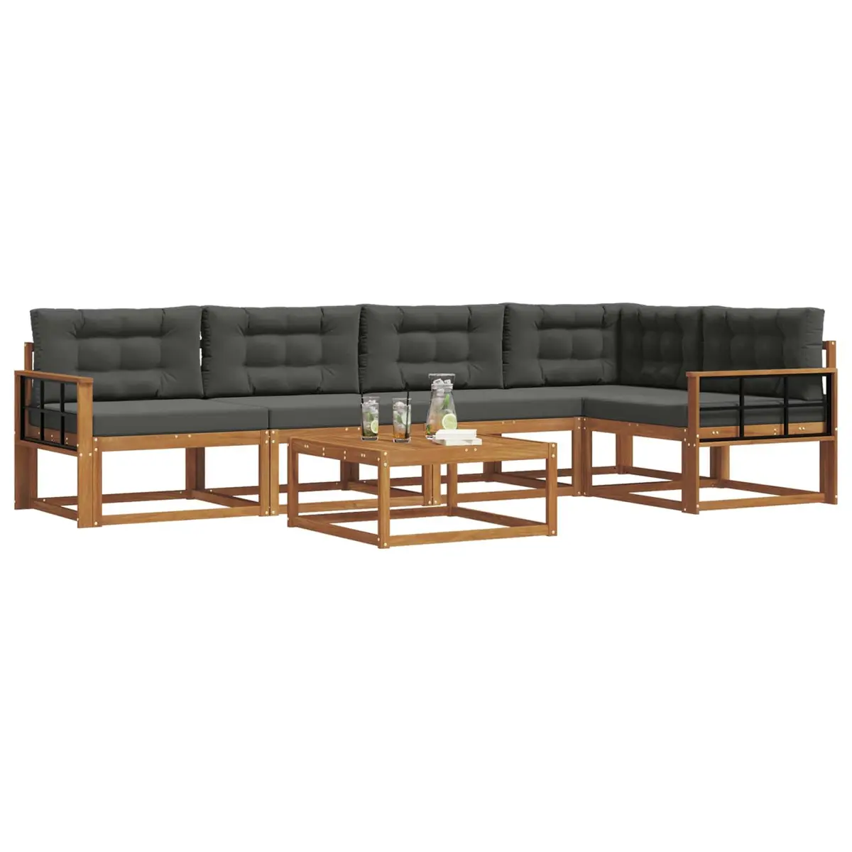Outdoor Sectional Sofa Set Modular Brown Acacia Wood 6 Piece