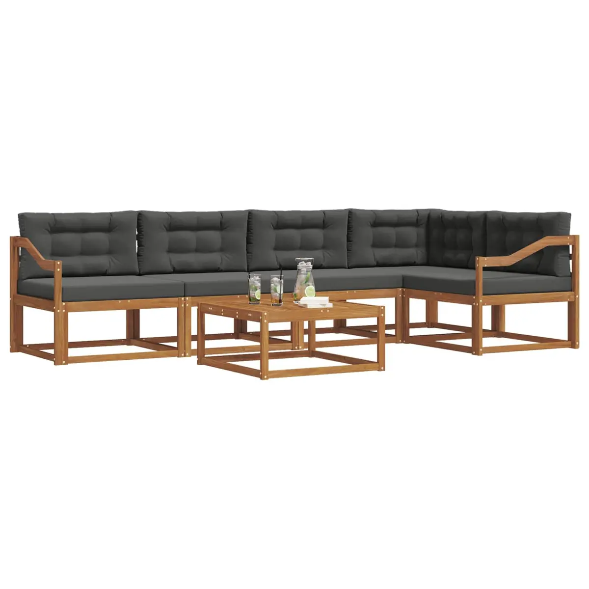 Outdoor Sectional Sofa Set Modern 6 Piece Modular Garden Patio Furniture Solid Acacia Wood