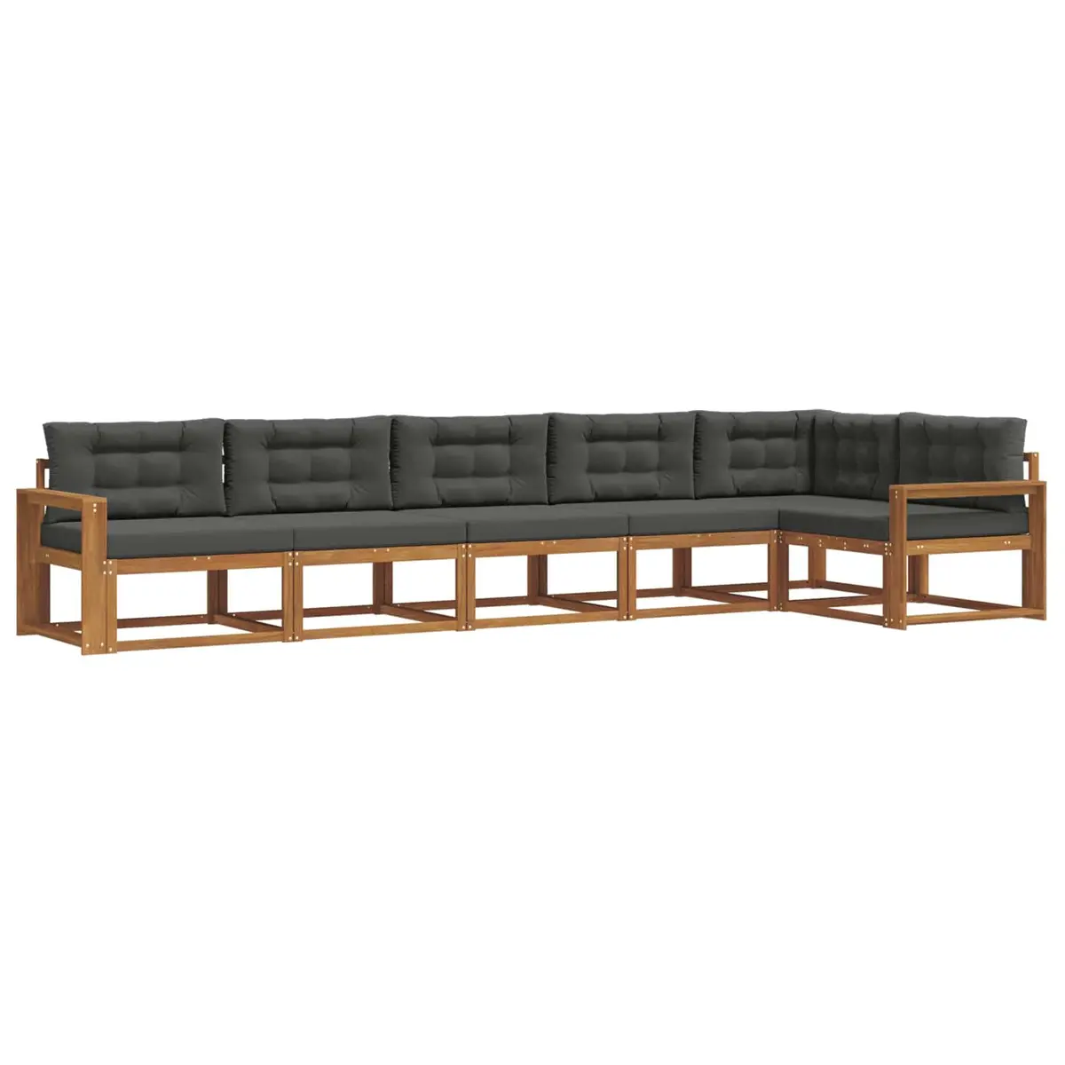 Outdoor Sectional Sofa Set Modular Brown 6 Piece Solid Acacia Wood with Cushions