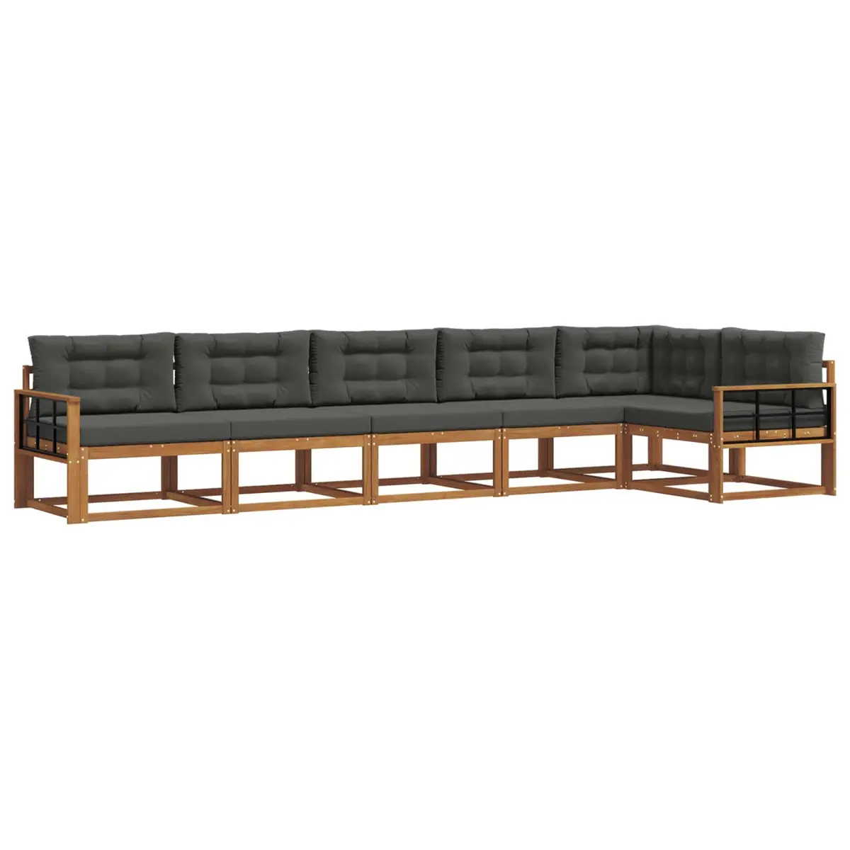Outdoor Sectional Sofa Set Modular Brown 6 Piece Solid Acacia Wood with Cushions