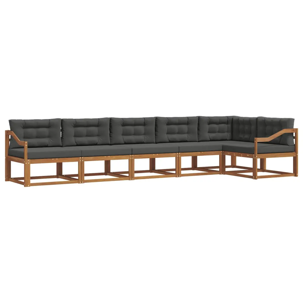 Outdoor Sectional Sofa Set Modular 6 Piece Brown Solid Acacia Wood with Cushions