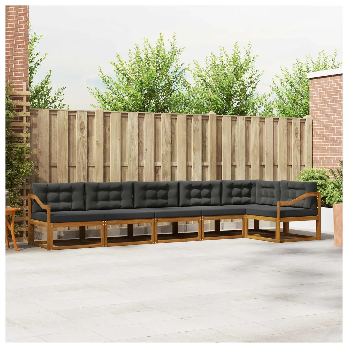 Outdoor Sectional Sofa Set Modular 6 Piece Brown Solid Acacia Wood with Cushions