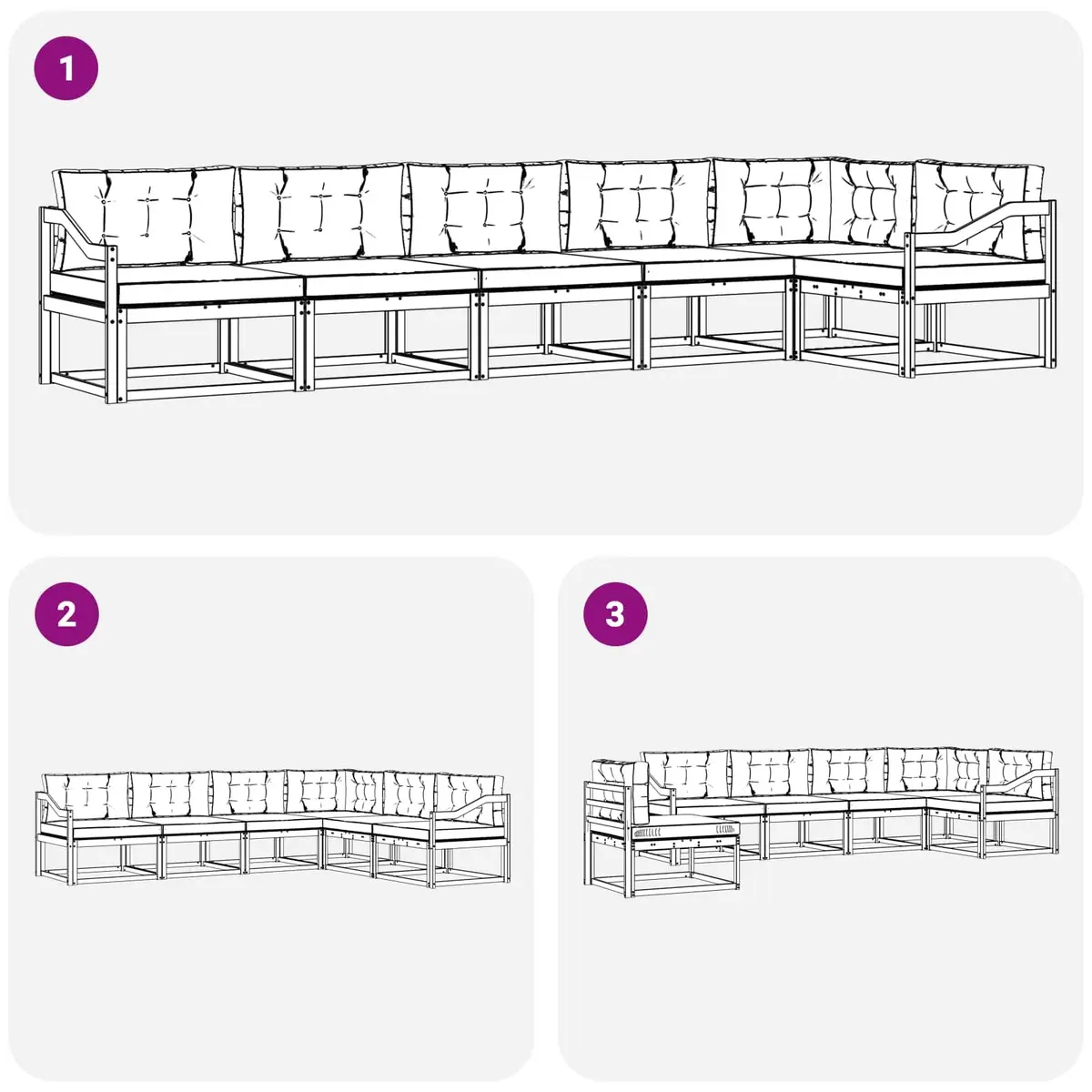 Outdoor Sectional Sofa Set Modular 6 Piece Brown Solid Acacia Wood with Cushions