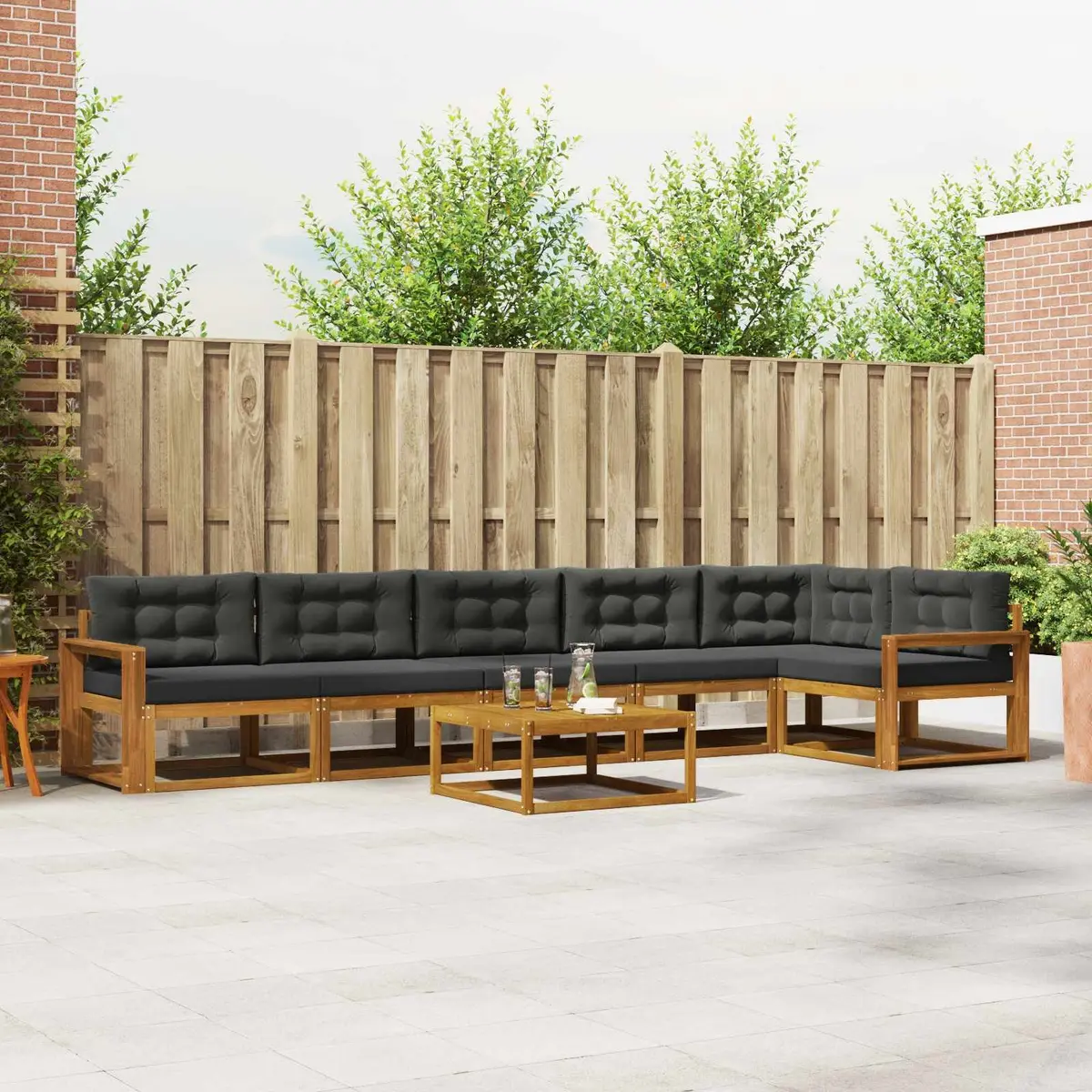 Outdoor Sectional Sofa Set Modular Brown Acacia Wood 7 Piece Garden Patio Furniture