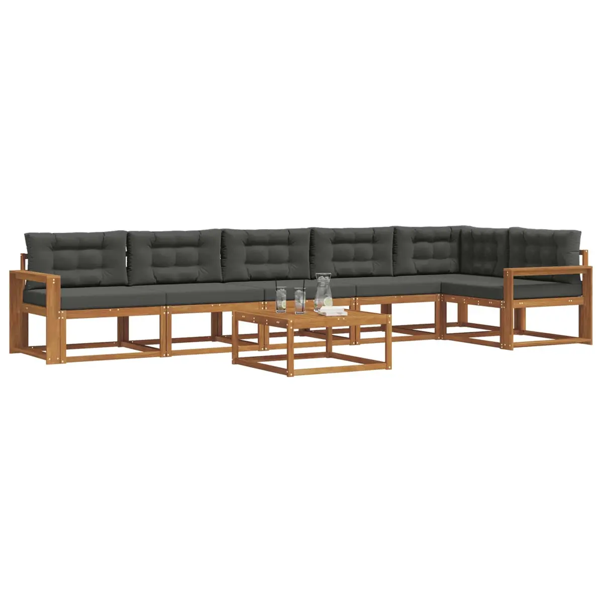 Outdoor Sectional Sofa Set Modular Brown Acacia Wood 7 Piece Garden Patio Furniture