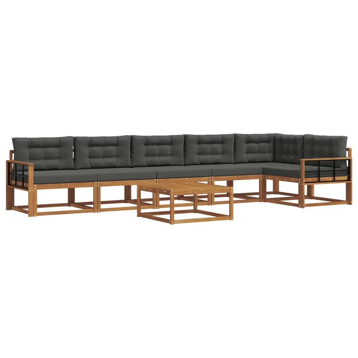 Outdoor Sectional Sofa Set Modern Brown 7 Piece Solid Acacia Wood with Cushions