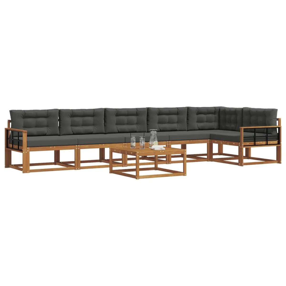 Outdoor Sectional Sofa Set Modern Brown 7 Piece Solid Acacia Wood with Cushions