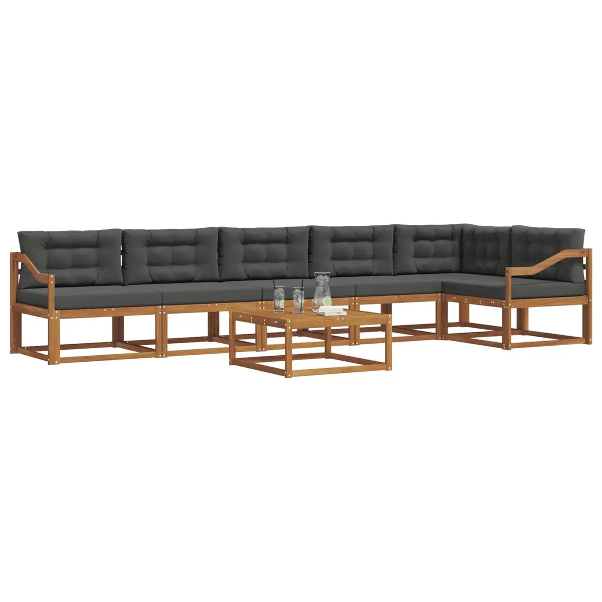 Outdoor Sectional Sofa Set Modular Natural Brown Anthracite Solid Acacia Wood 7 Piece Garden Patio Furniture