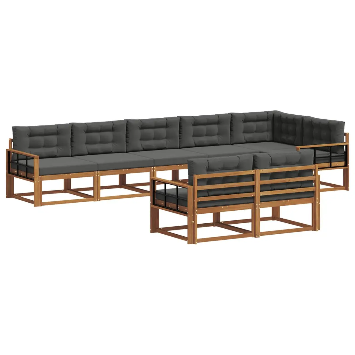 Outdoor Sectional Sofa Set Modular 8 Pieces Acacia Wood Brown Anthracite