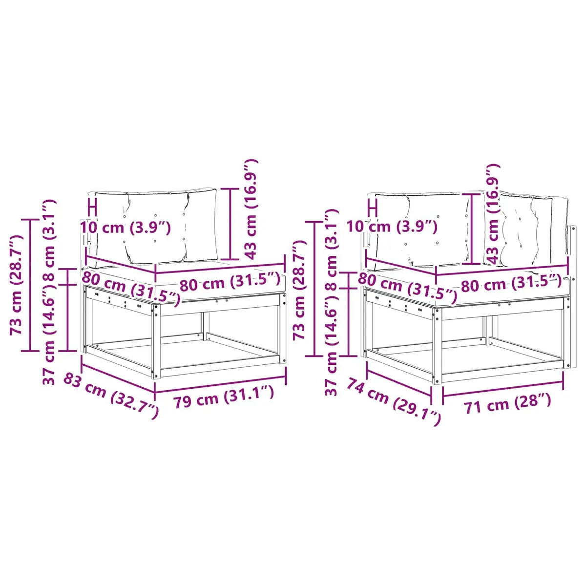 Outdoor Sectional Sofa Set Modular 8 Pieces Acacia Wood Brown Anthracite