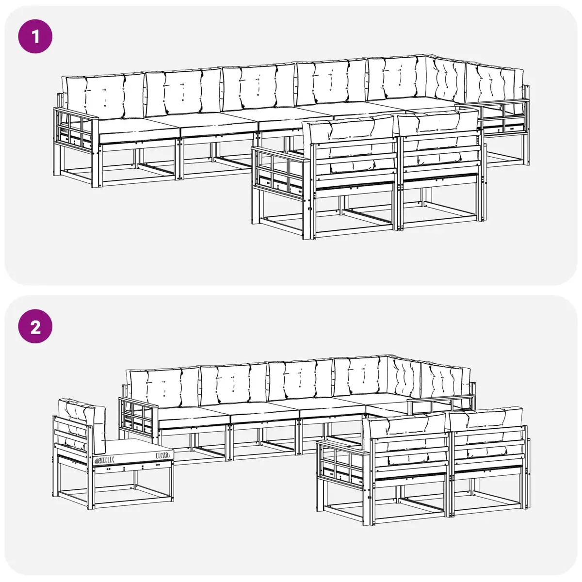 Outdoor Sectional Sofa Set Modular 8 Pieces Acacia Wood Brown Anthracite