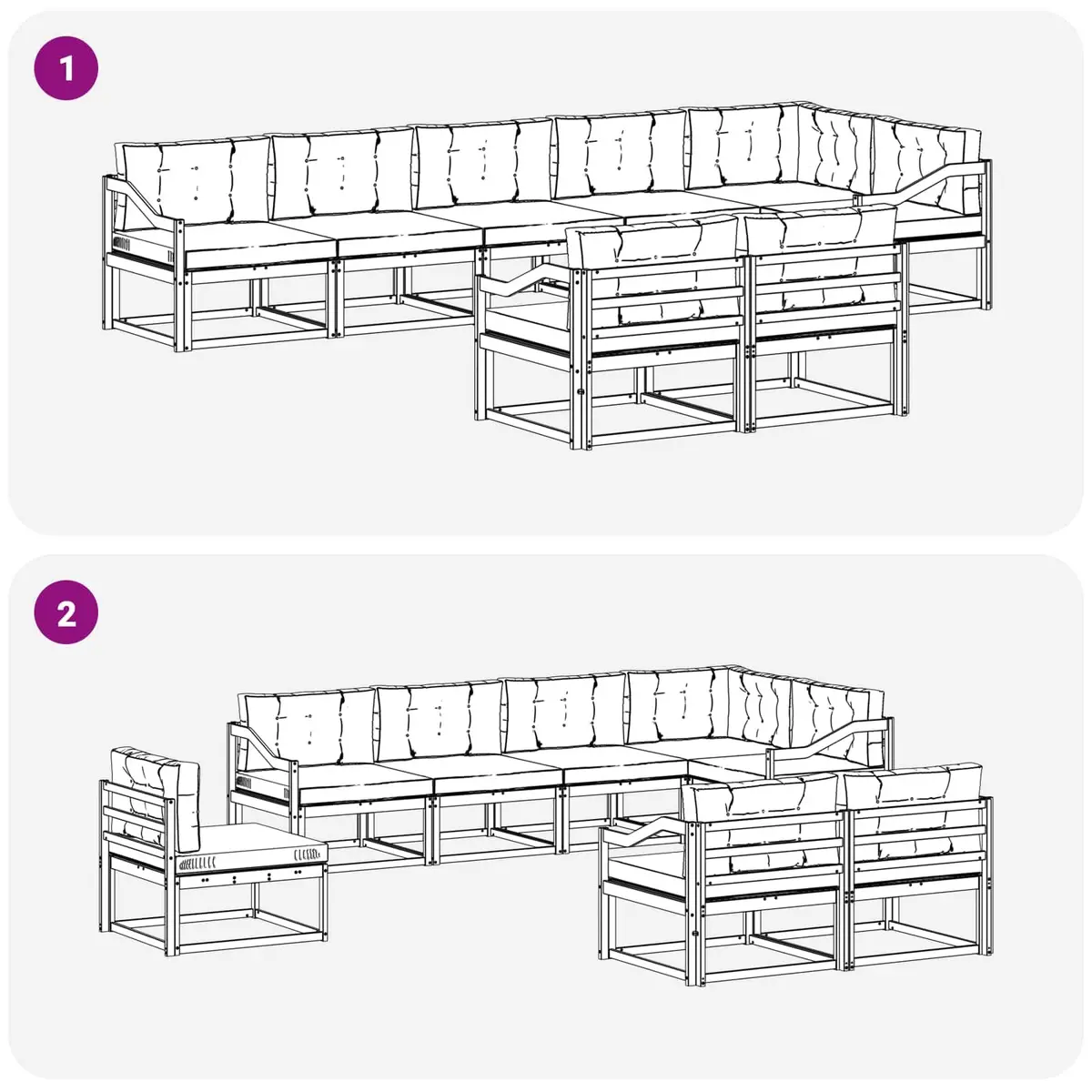 Outdoor Sectional Sofa Set Modular 8 Piece Acacia Wood Brown