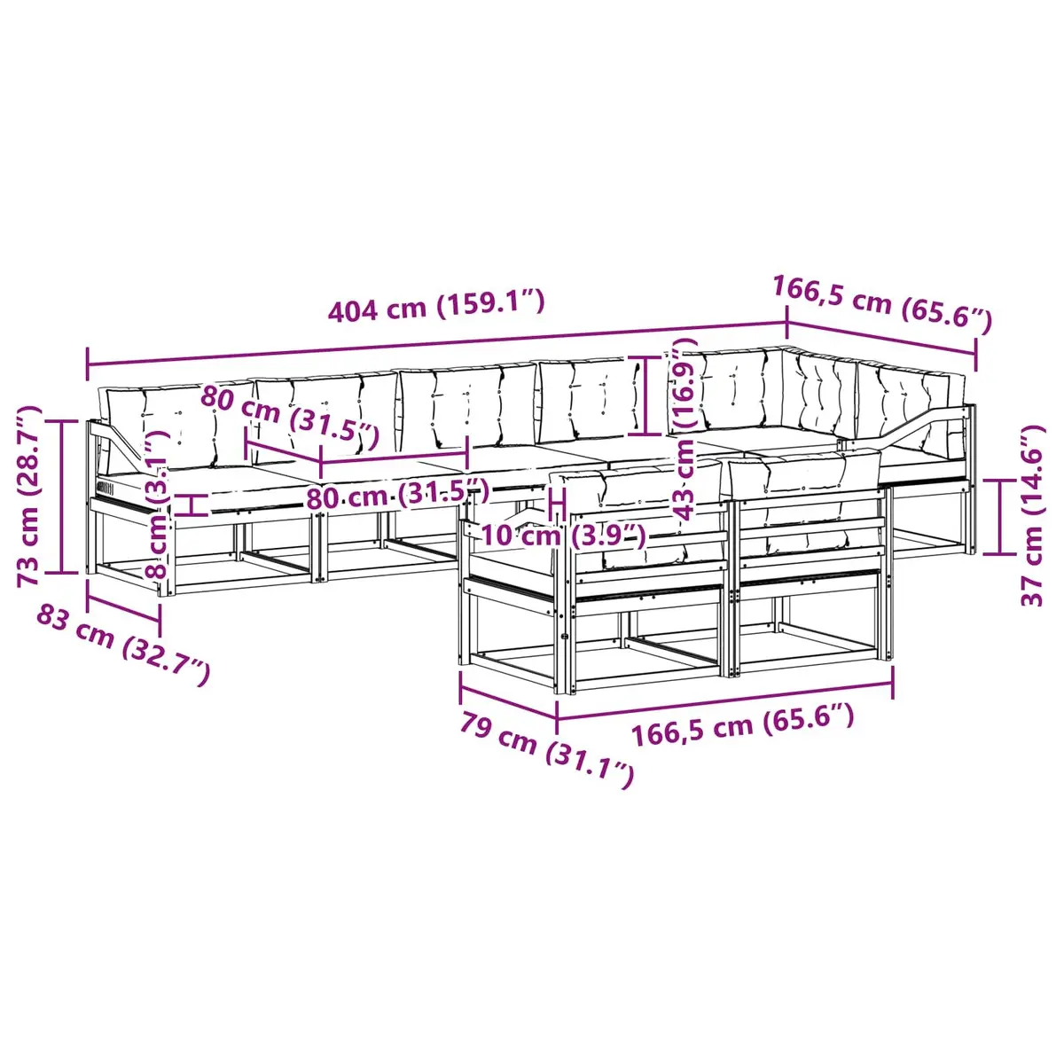 Outdoor Sectional Sofa Set Modular 8 Piece Acacia Wood Brown