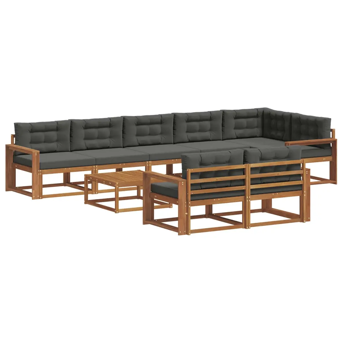 Outdoor Sectional Sofa Set Modular Brown 9 Piece Solid Acacia Wood Garden Patio Furniture with Cushions