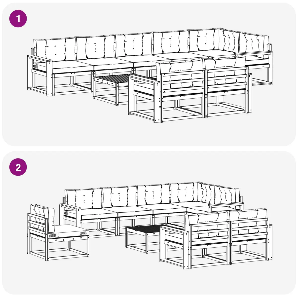 Outdoor Sectional Sofa Set Modular Brown 9 Piece Solid Acacia Wood Garden Patio Furniture with Cushions