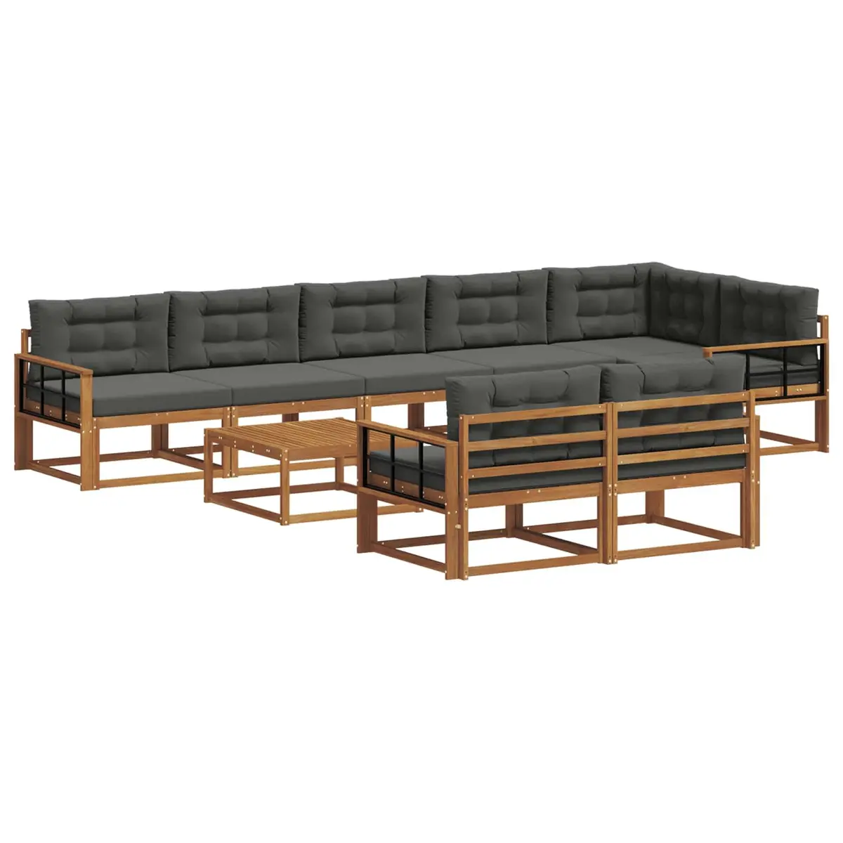 Outdoor Sectional Sofa Set Modular 9 Piece Garden Patio Furniture Solid Acacia Wood with Cushions