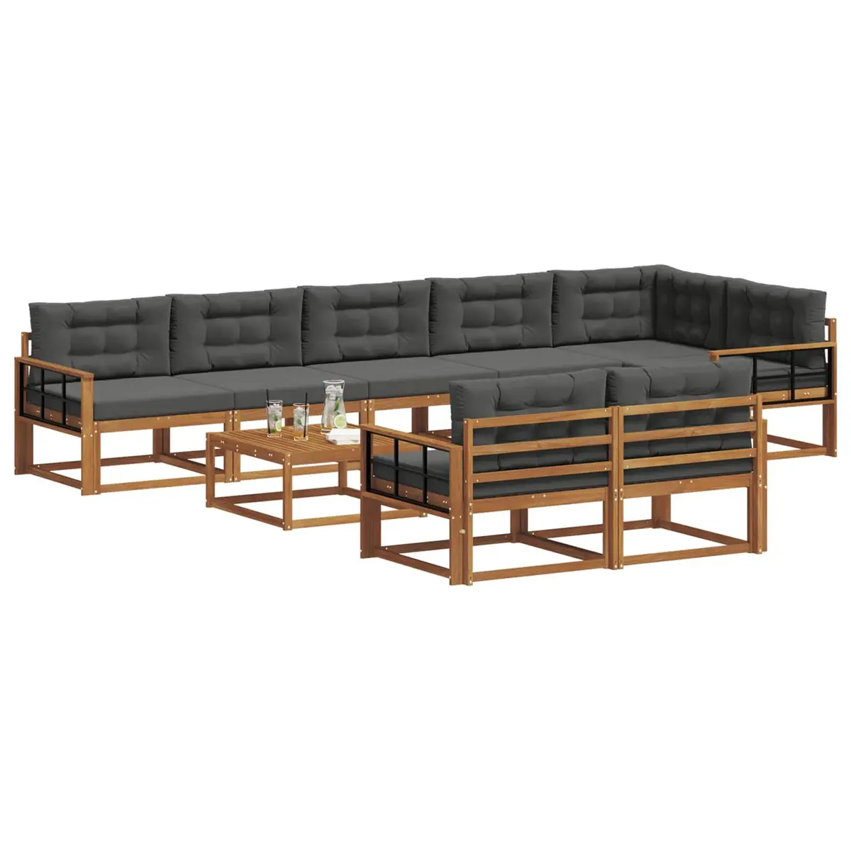 Outdoor Sectional Sofa Set Modular 9 Piece Garden Patio Furniture Solid Acacia Wood with Cushions