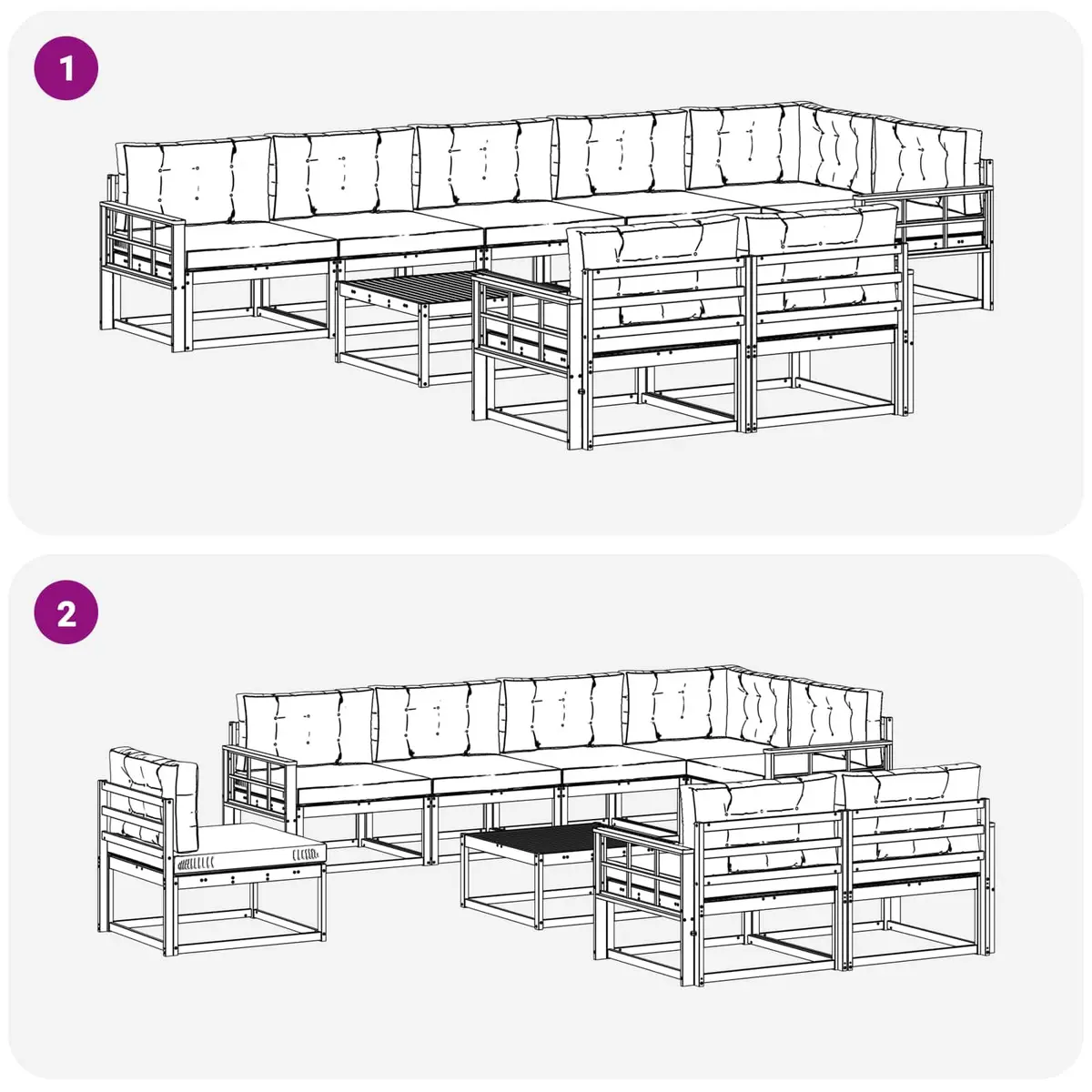 Outdoor Sectional Sofa Set Modular 9 Piece Garden Patio Furniture Solid Acacia Wood with Cushions