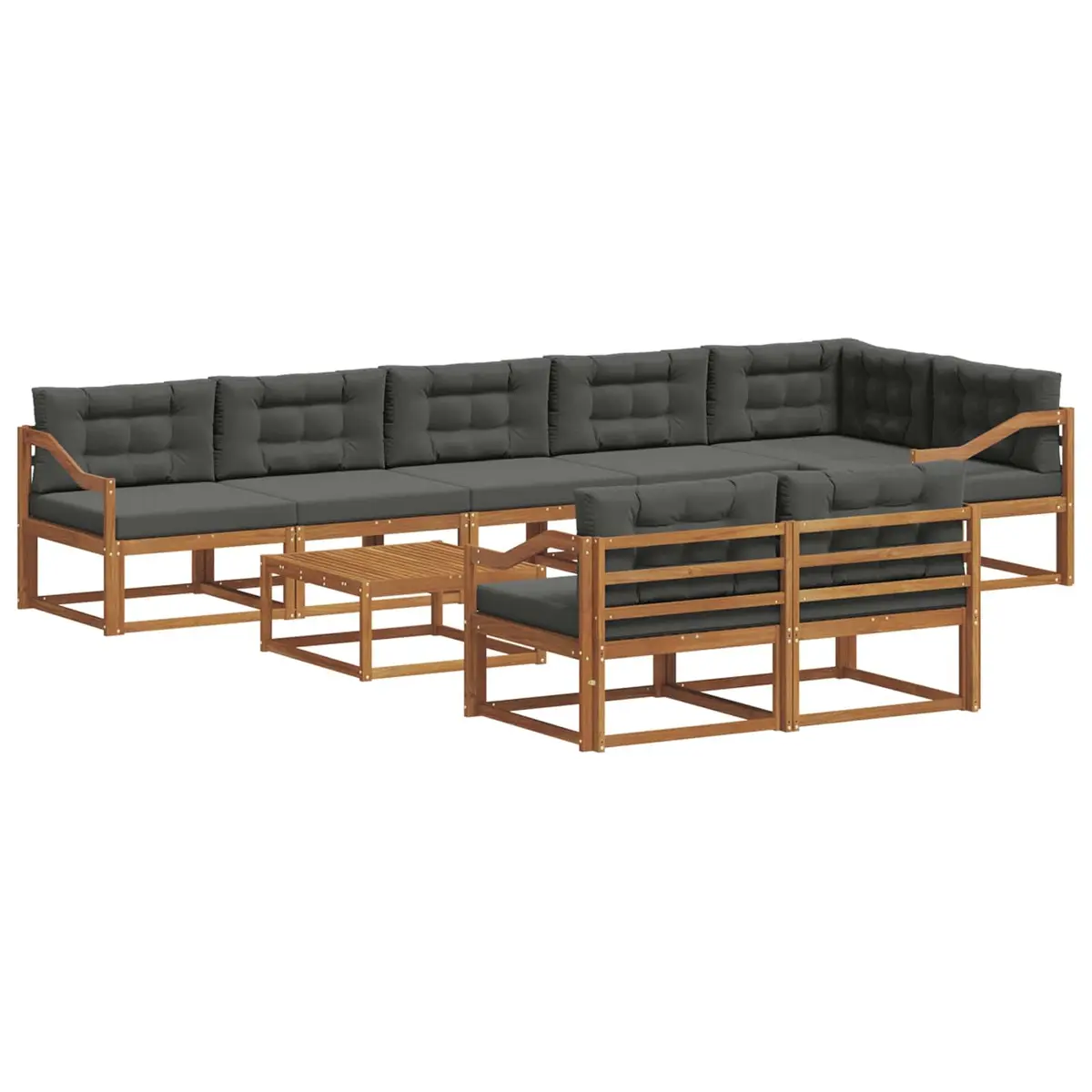 Outdoor Sectional Sofa Set Modular Brown and Anthracite 9 Piece Solid Acacia Wood Frame with Cushions