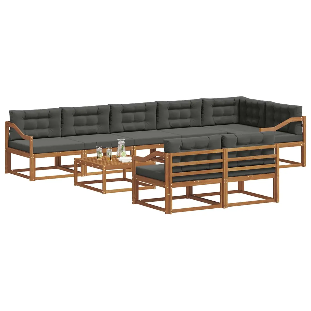 Outdoor Sectional Sofa Set Modular Brown and Anthracite 9 Piece Solid Acacia Wood Frame with Cushions