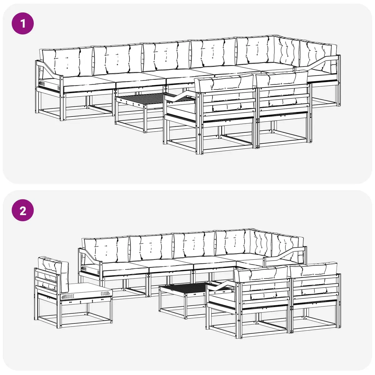 Outdoor Sectional Sofa Set Modular Brown and Anthracite 9 Piece Solid Acacia Wood Frame with Cushions