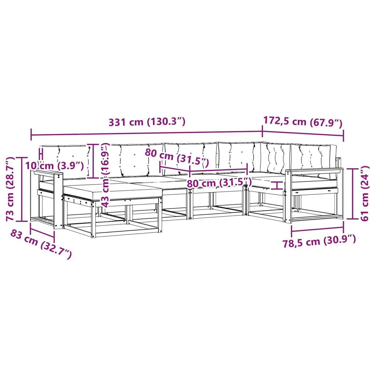 Outdoor Sofa Set Modular 6 Piece Solid Acacia Wood Brown Garden Patio Furniture