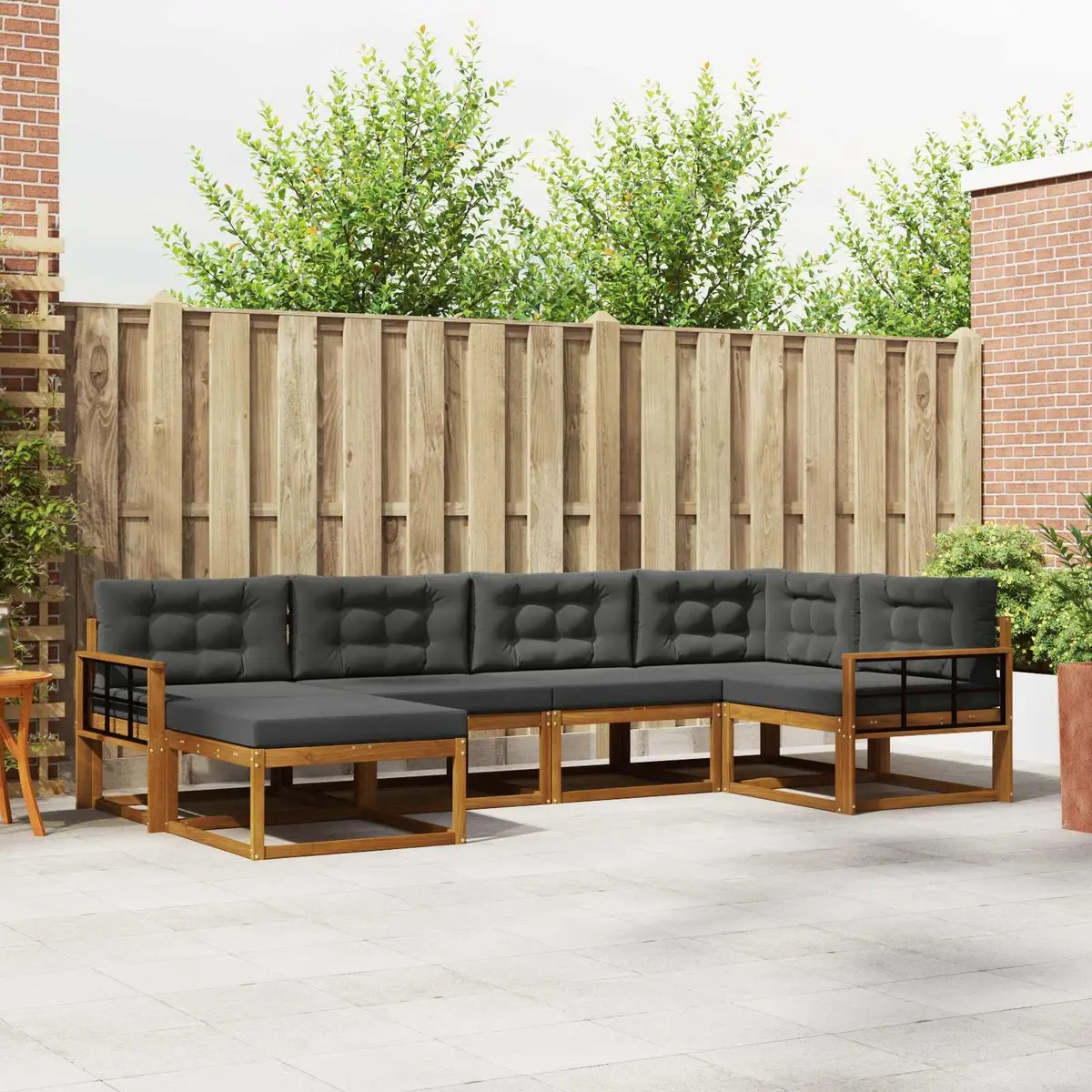 Outdoor Sofa Set Modular 6 Piece Brown Acacia Wood Slatted Frame