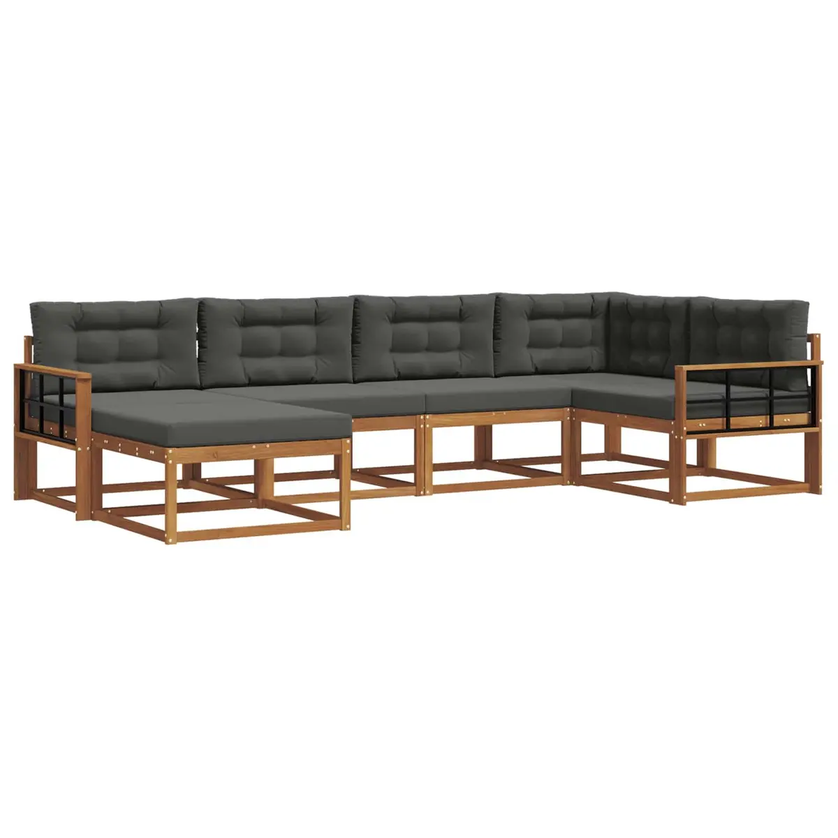 Outdoor Sofa Set Modular 6 Piece Brown Acacia Wood Slatted Frame