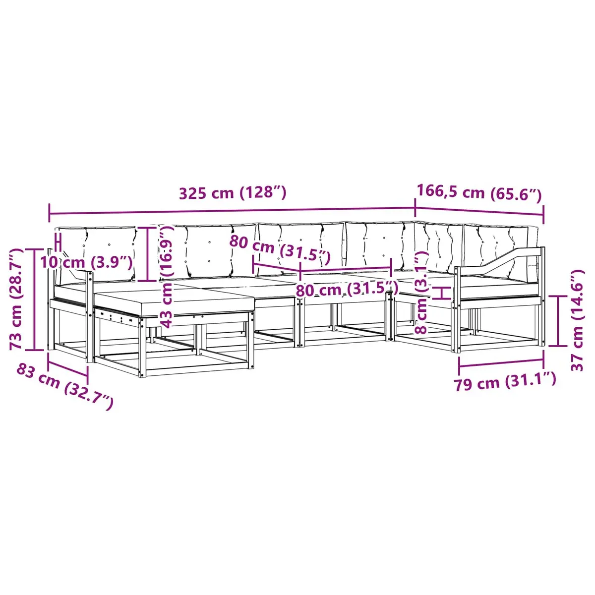 Outdoor Sofa Set Slatted Frame Modular 6 Piece Solid Acacia Wood Garden Patio Furniture