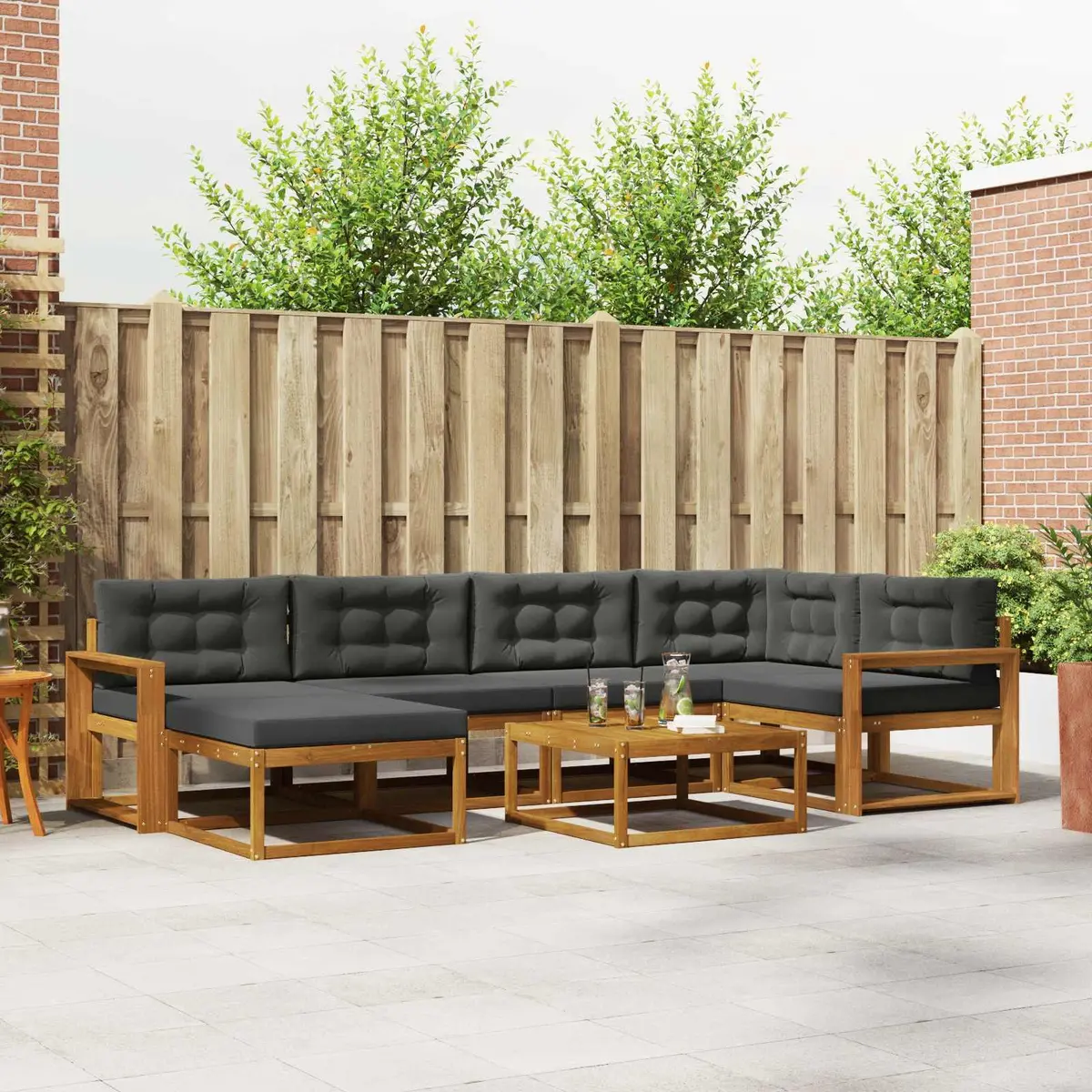 Outdoor Sectional Sofa Set Modular 7 Piece Acacia Wood Garden Patio Furniture