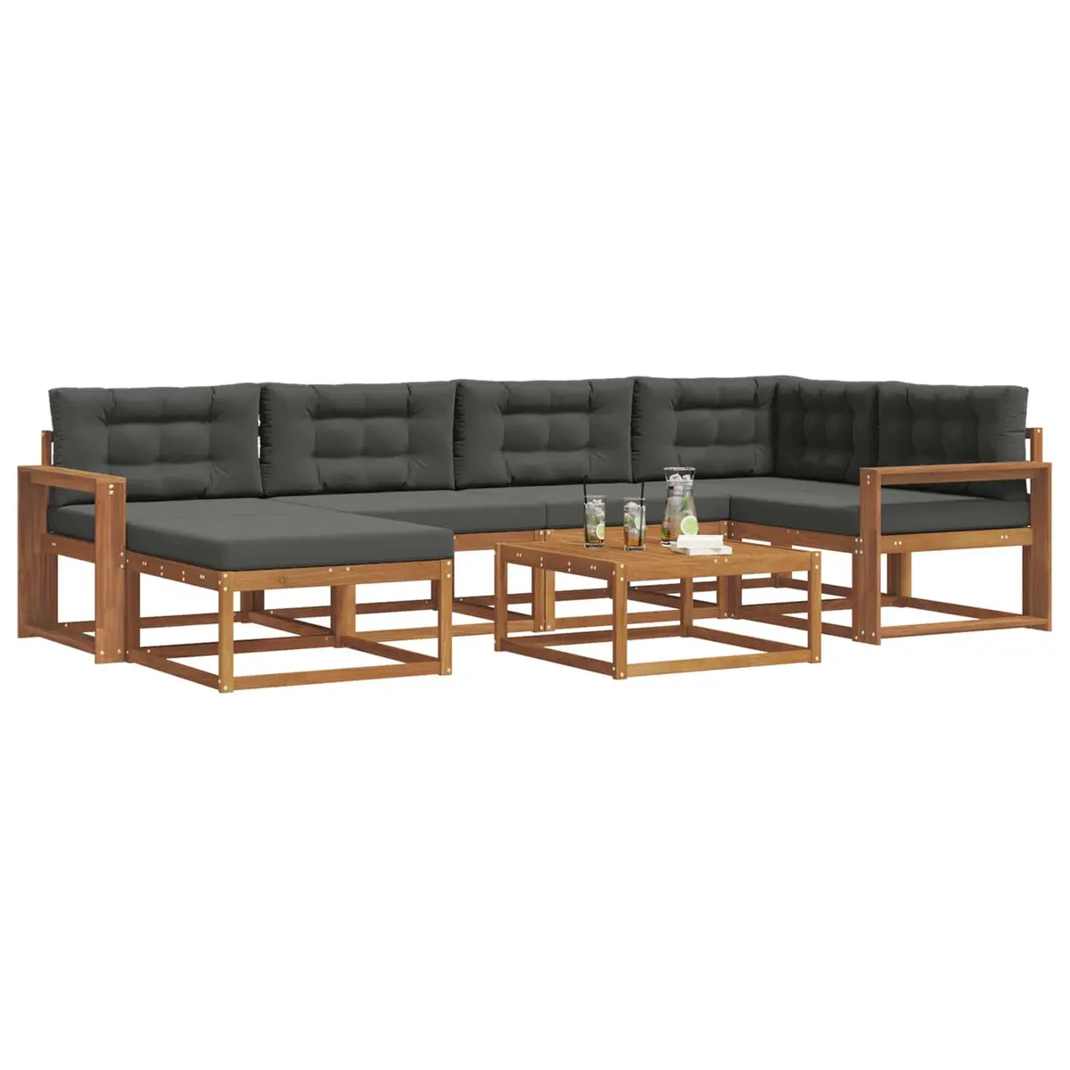 Outdoor Sectional Sofa Set Modular 7 Piece Acacia Wood Garden Patio Furniture