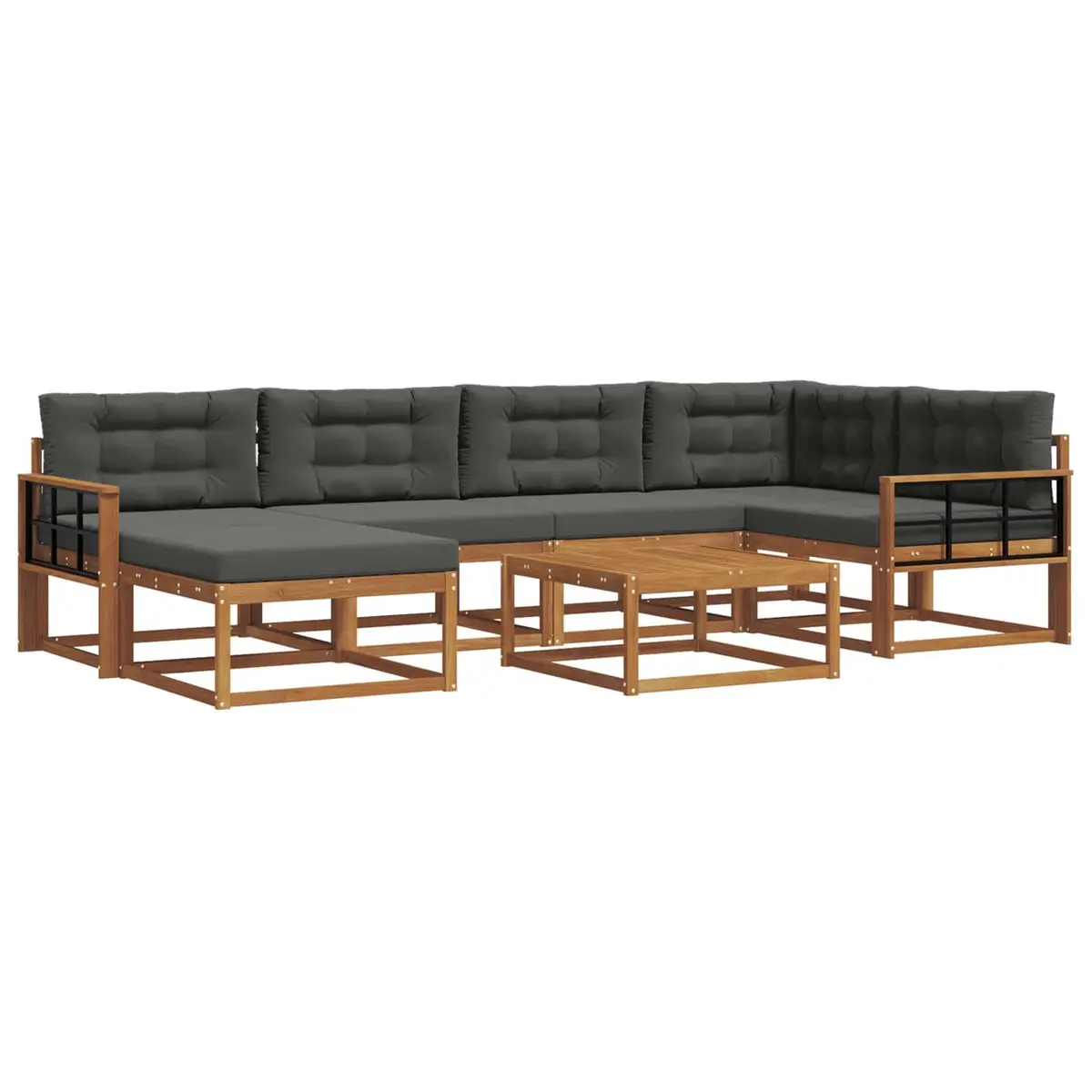 Outdoor Sofa Set Modular Sectional Brown Solid Acacia Wood 7 Pieces