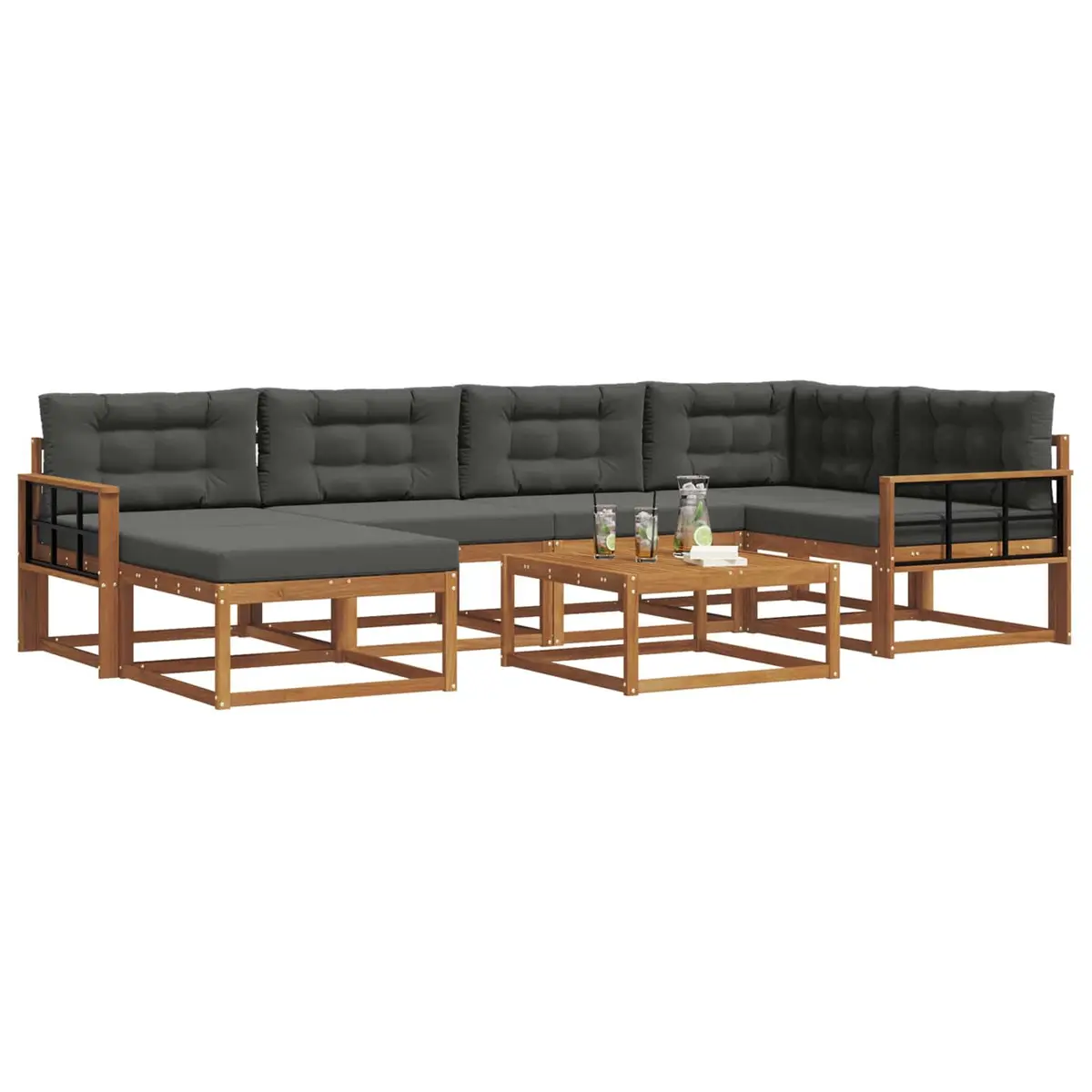 Outdoor Sofa Set Modular Sectional Brown Solid Acacia Wood 7 Pieces