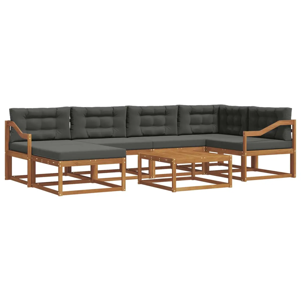 Outdoor Sectional Sofa Set Modular 7 Piece Brown Acacia Wood with Cushions