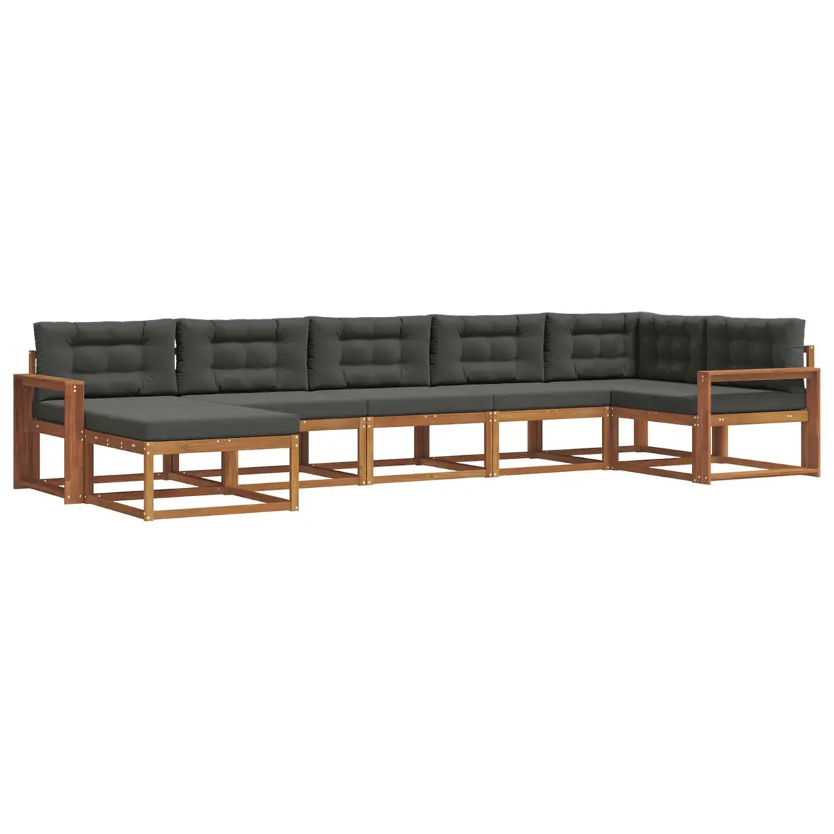 Outdoor Sectional Sofa Set Modular 7 Piece Brown Solid Acacia Wood Frame with Cushions
