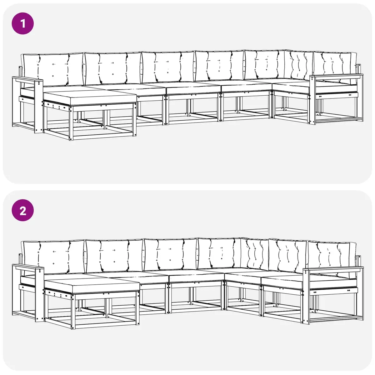 Outdoor Sectional Sofa Set Modular 7 Piece Brown Solid Acacia Wood Frame with Cushions
