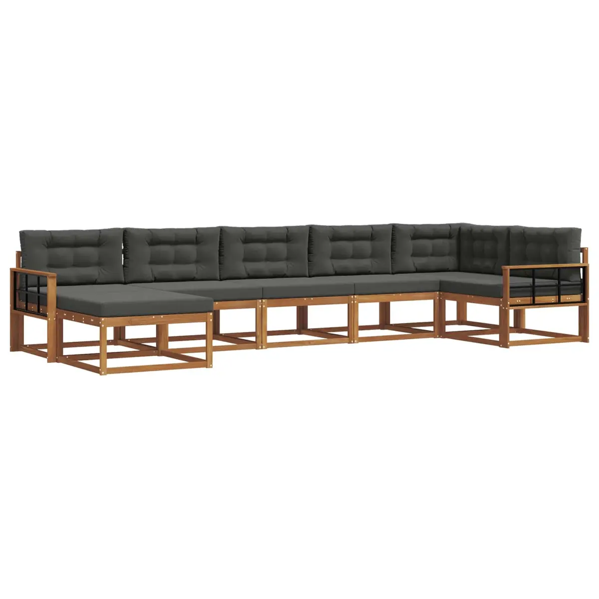 Outdoor Sectional Sofa Set Modular 7 Piece Acacia Wood Brown with Cushions