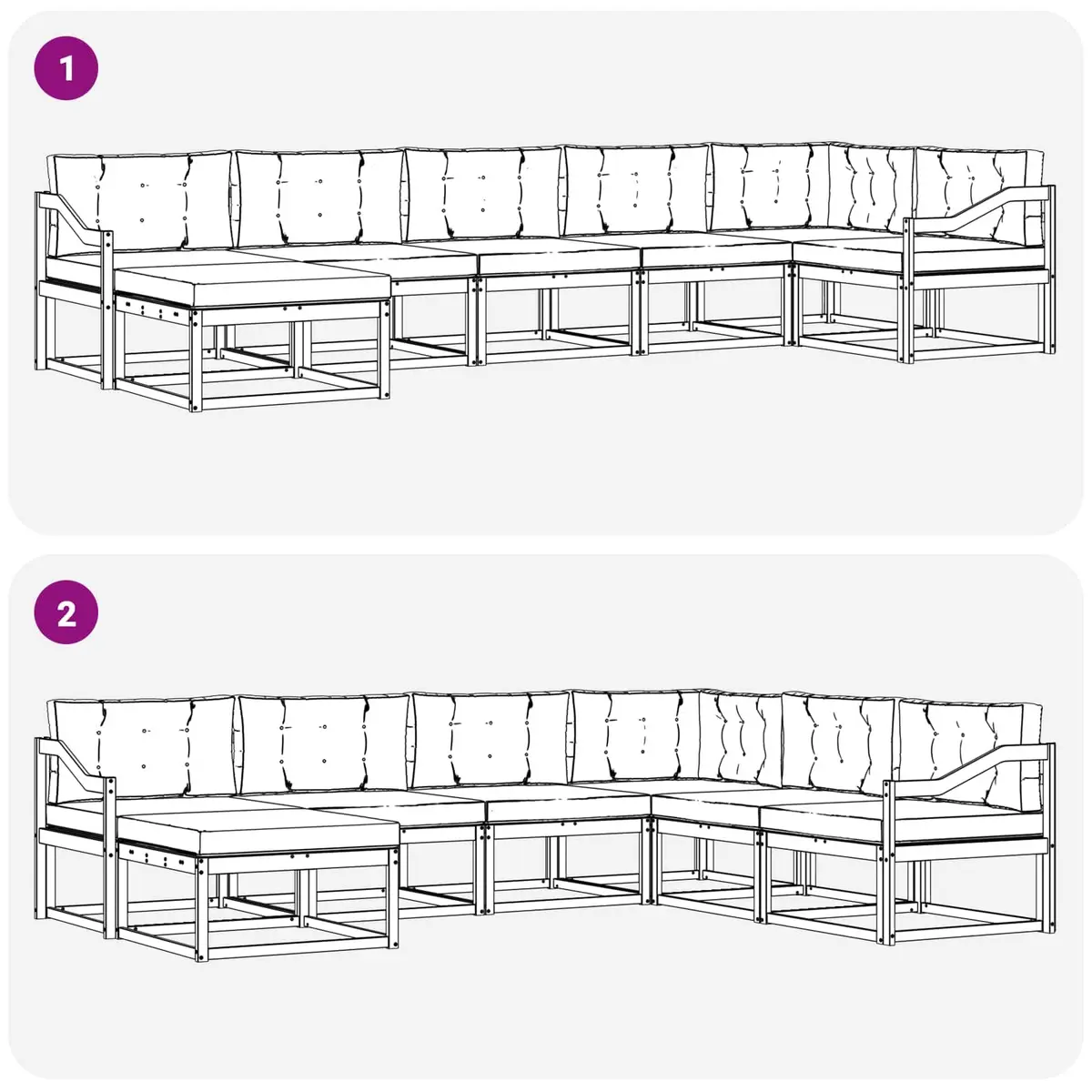Outdoor Sectional Sofa Set Modular 7 Pieces Contemporary Natural Acacia Wood