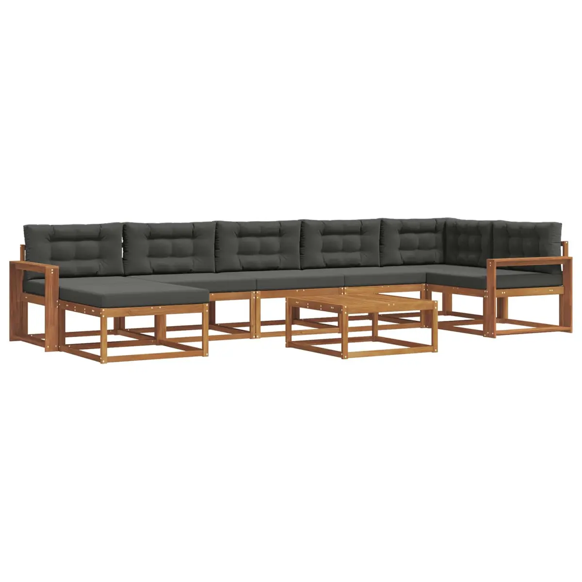 Outdoor Sectional Sofa Set Brown 8 Pieces Acacia Wood Frame with Cushions