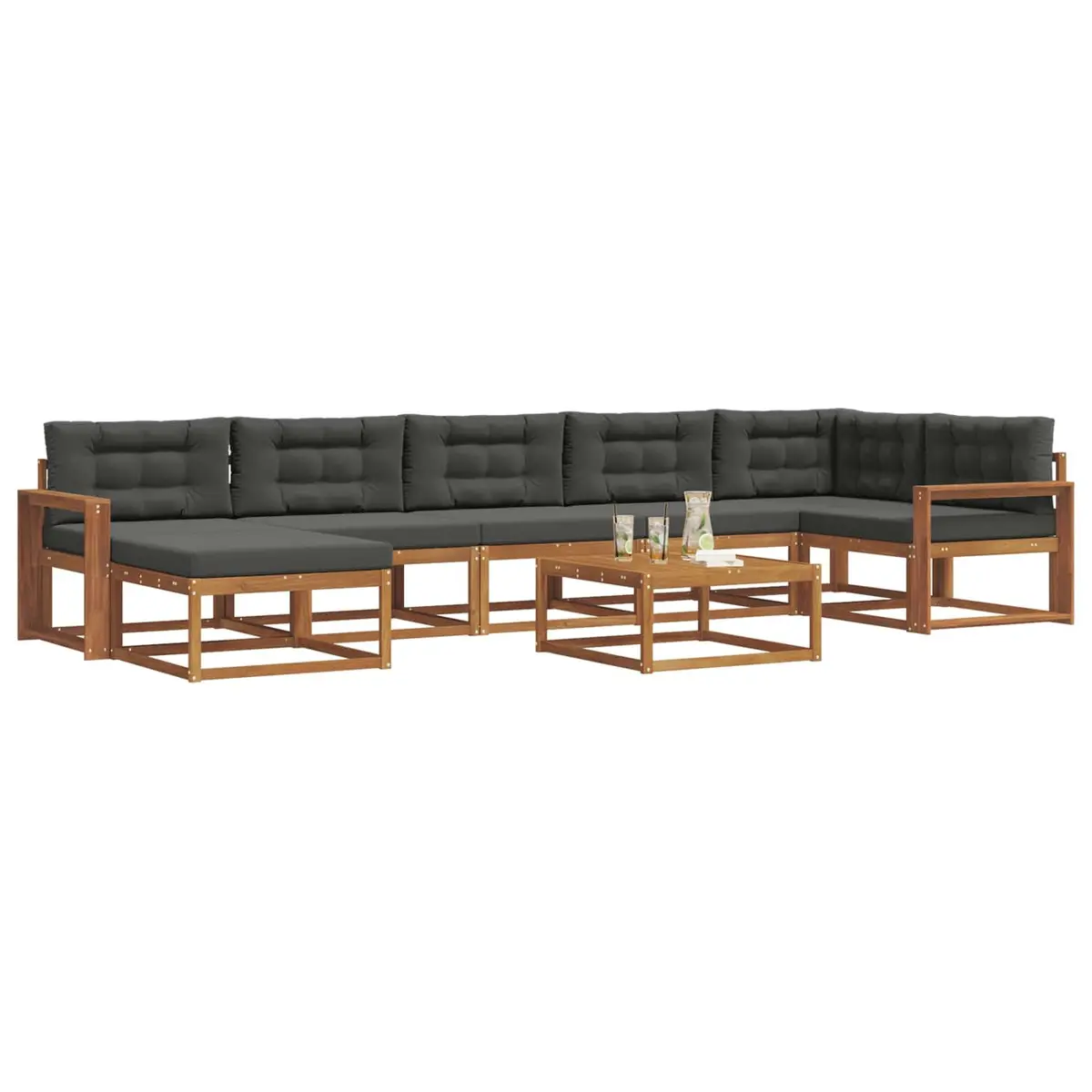 Outdoor Sectional Sofa Set Brown 8 Pieces Acacia Wood Frame with Cushions