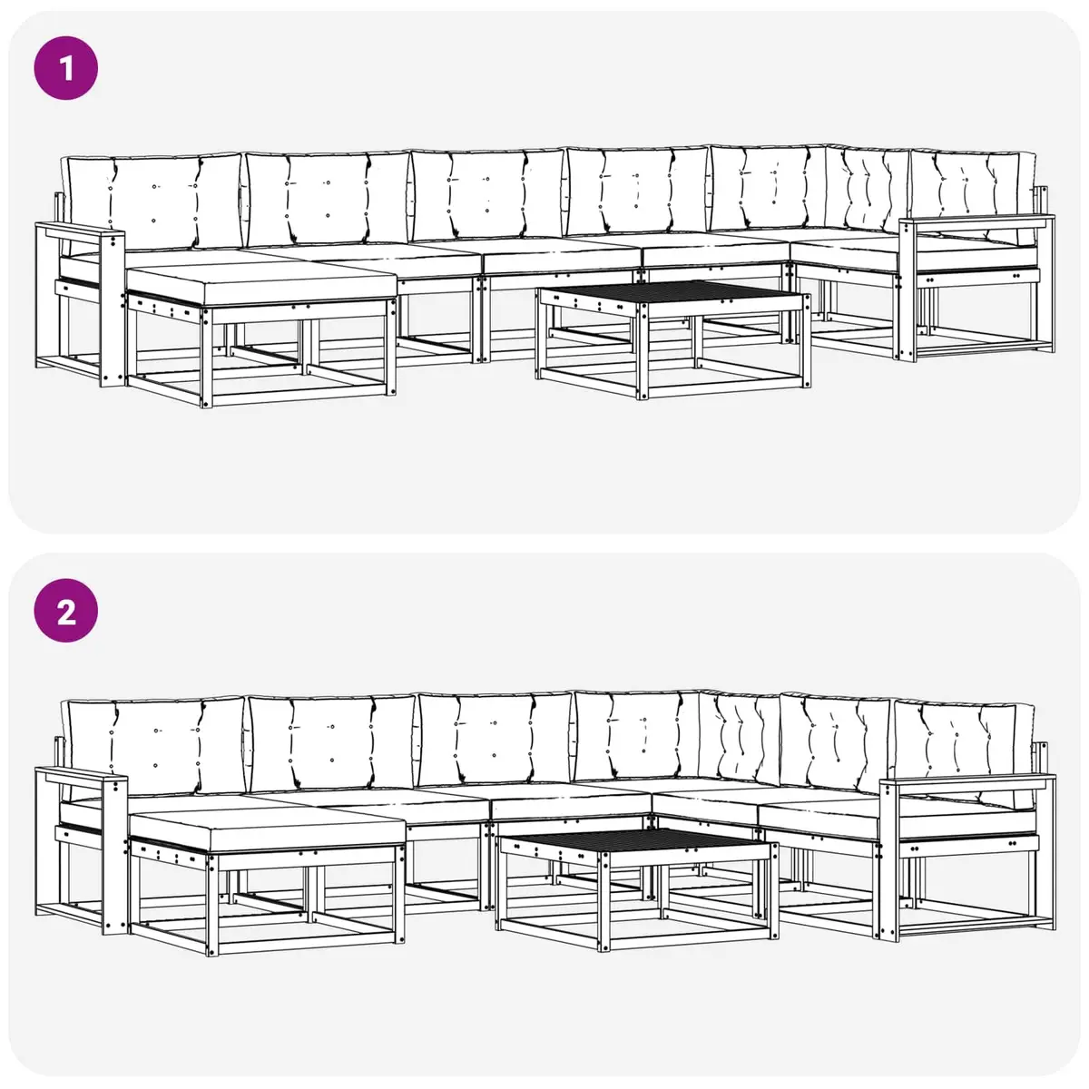 Outdoor Sectional Sofa Set Brown 8 Pieces Acacia Wood Frame with Cushions