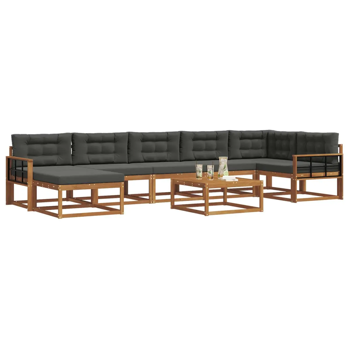 Outdoor Sectional Sofa Set 8 Pcs Garden Patio Lounge Furniture with Cushions
