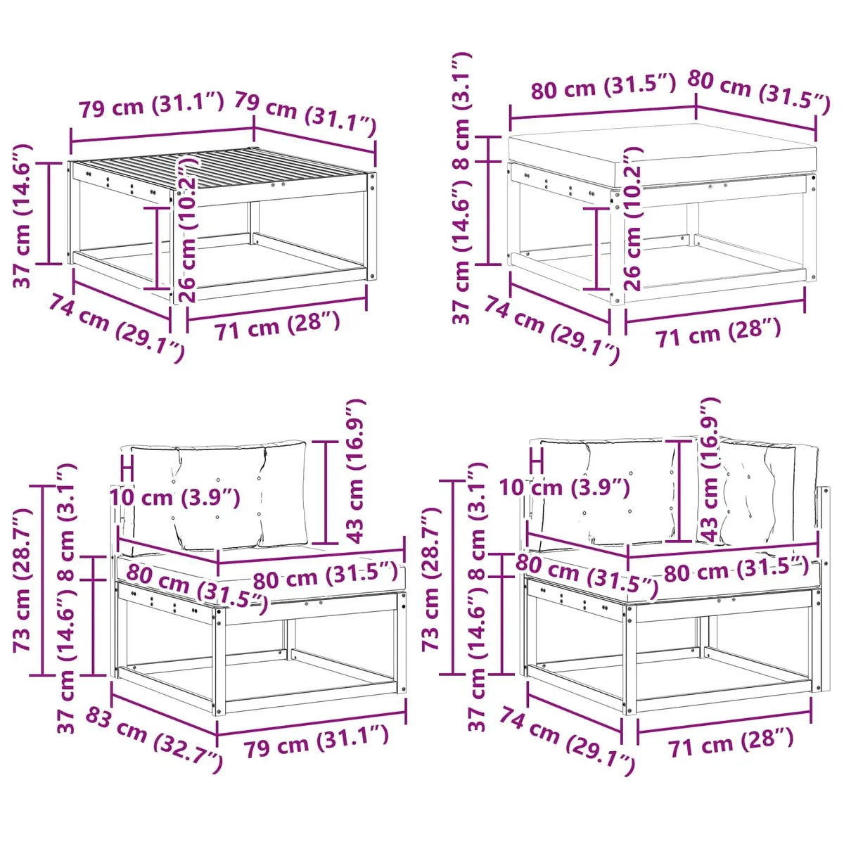 Outdoor Sectional Sofa Set 8 Pieces Garden Patio Furniture Lounge Armrests