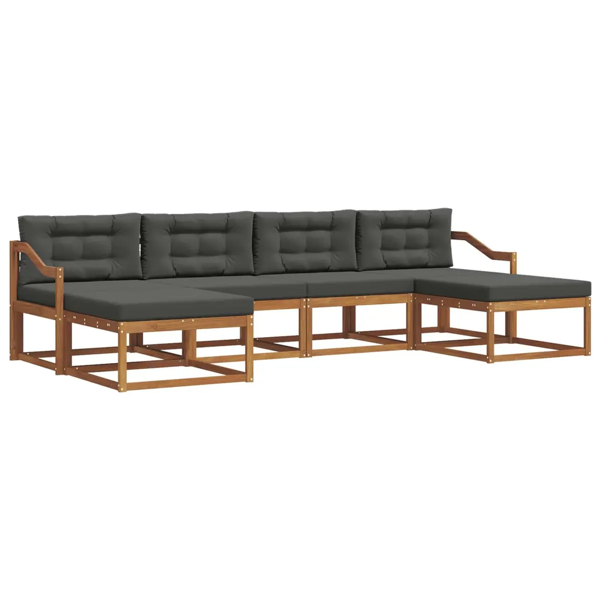 Outdoor Sofa Set Modern 6 Piece Solid Acacia Wood Patio Furniture Garden Lounge Seating with Cushions